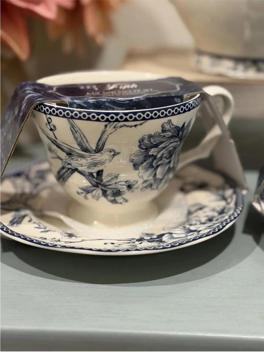 222 Fifth Adelaide Blue Floral Bird Porcelain Tea Pot 7